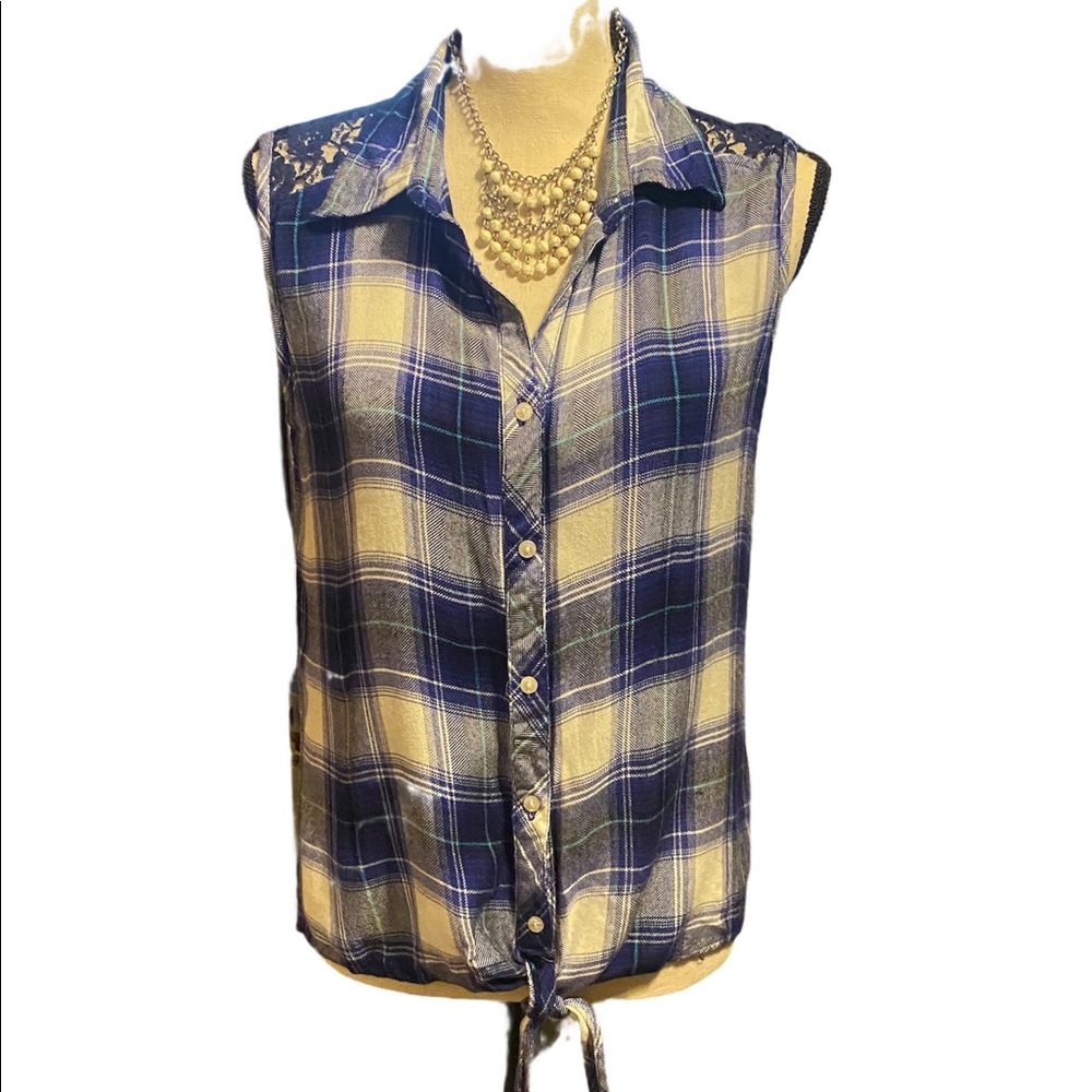 Style house sleeveless plaid shirt L
